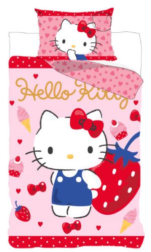 Hello Kitty Strawberry gyerek, ovis ágyneműhuzat 100×135 cm, 40×60 cm