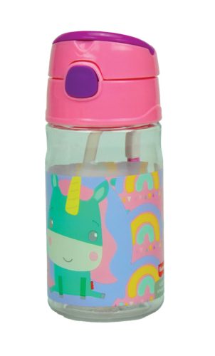 Fisher-Price Animals Unicorn Cute műanyag szívószálas kulacs akasztóval 350 ml