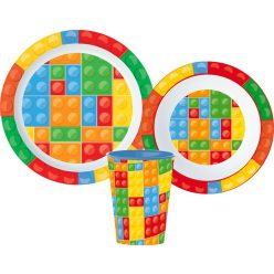 Lego mintázatú Bricks étkészlet, micro műanyag szett
