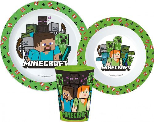 Minecraft Pixelcraft étkészlet, micro műanyag szett, pohárral 260 ml 