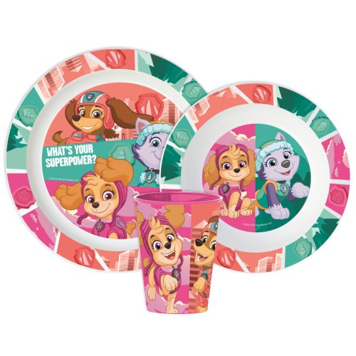 Mancs Őrjárat Superpowers étkészlet, micro műanyag szett, pohárral 260 ml 