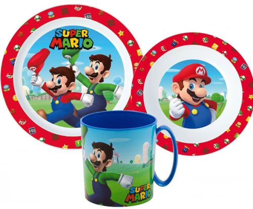 Super Mario Mushroom Kingdom étkészlet, micro műanyag szett bögrével 350 ml