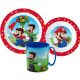 Super Mario Mushroom Kingdom étkészlet, micro műanyag szett bögrével 350 ml