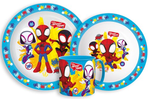 Pókember Spidey Team étkészlet, micro műanyag szett bögrével 265 ml 