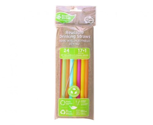 Színes Colors műanyag újrafelhasználható szívószál 17 db-os + kefe
